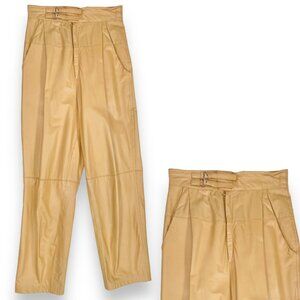 Vintage 80s - 90s Tan Pleated Yoke High Waisted Leather Pants 6 / 24" - 27"